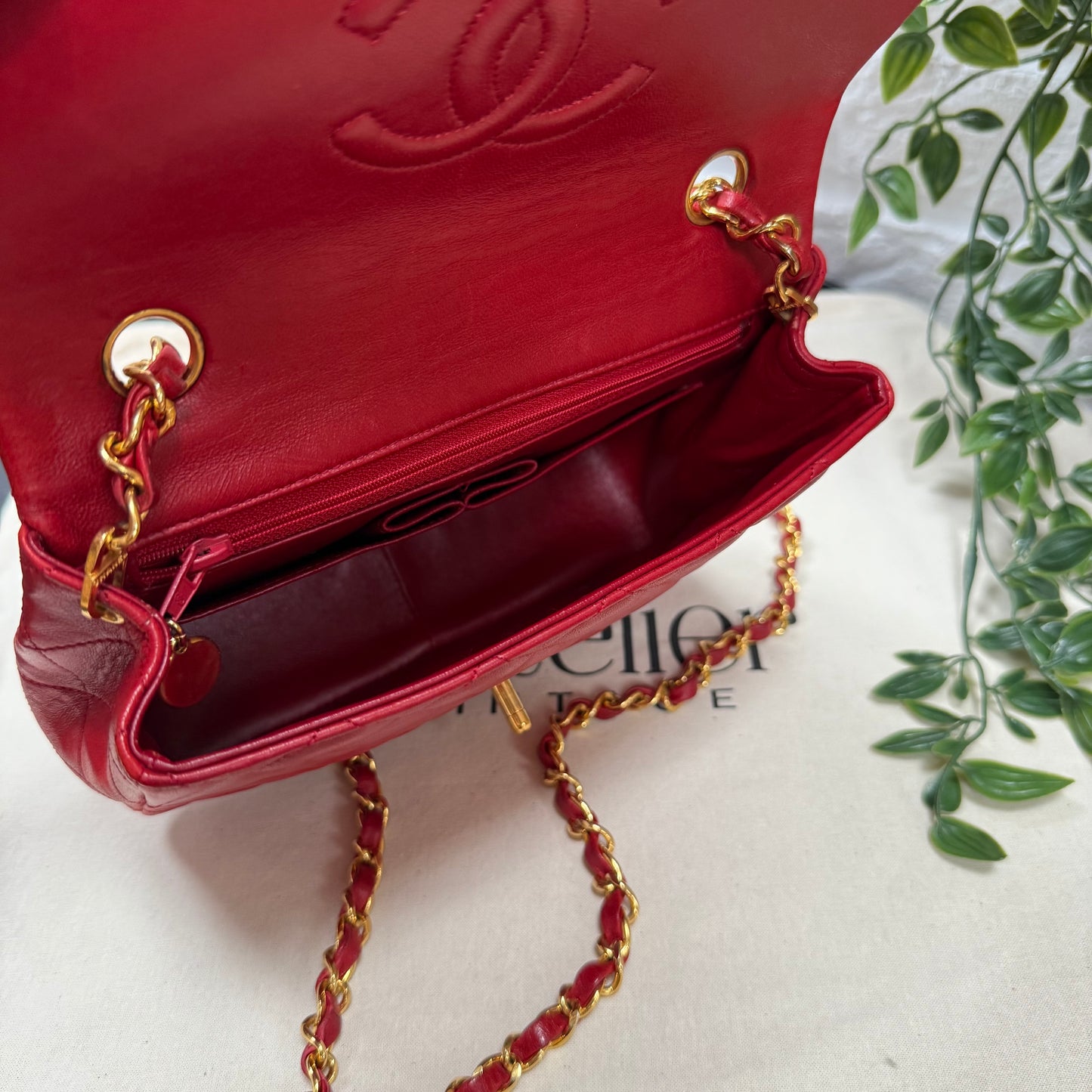 Chanel 1989 Red Classic Single Flap Medium Square