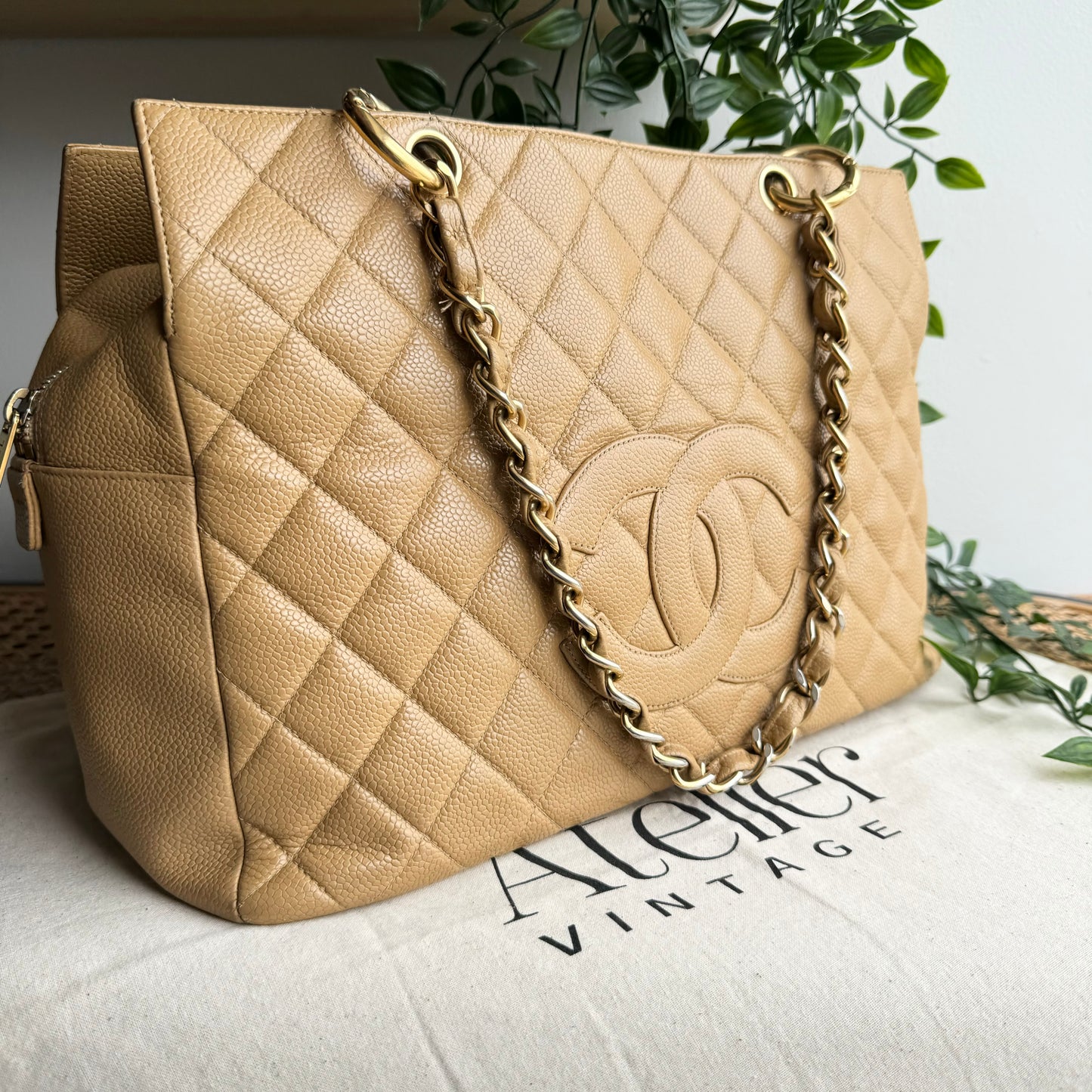 Chanel 2002 Beige Caviar Grande Timeless Tote