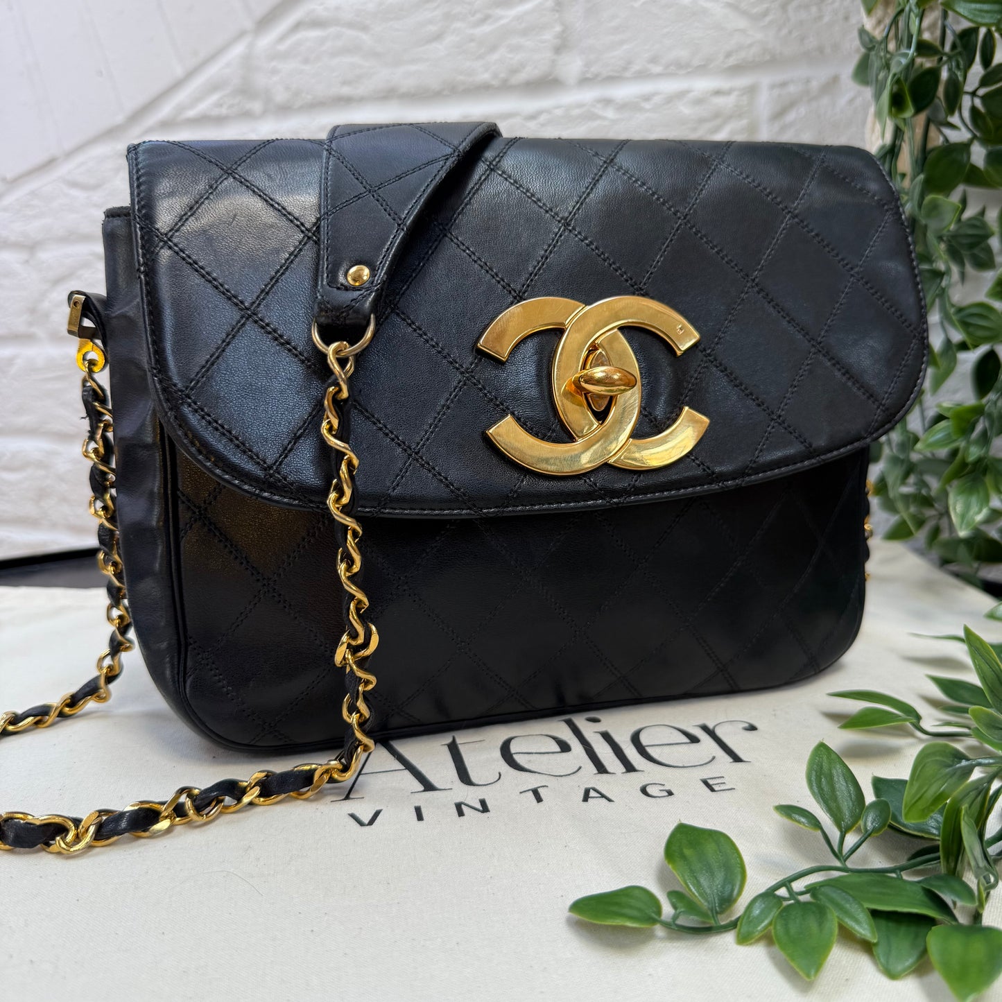 Chanel 1989 Chanel Jumbo CC Clasp Black Lambskin Cross Body