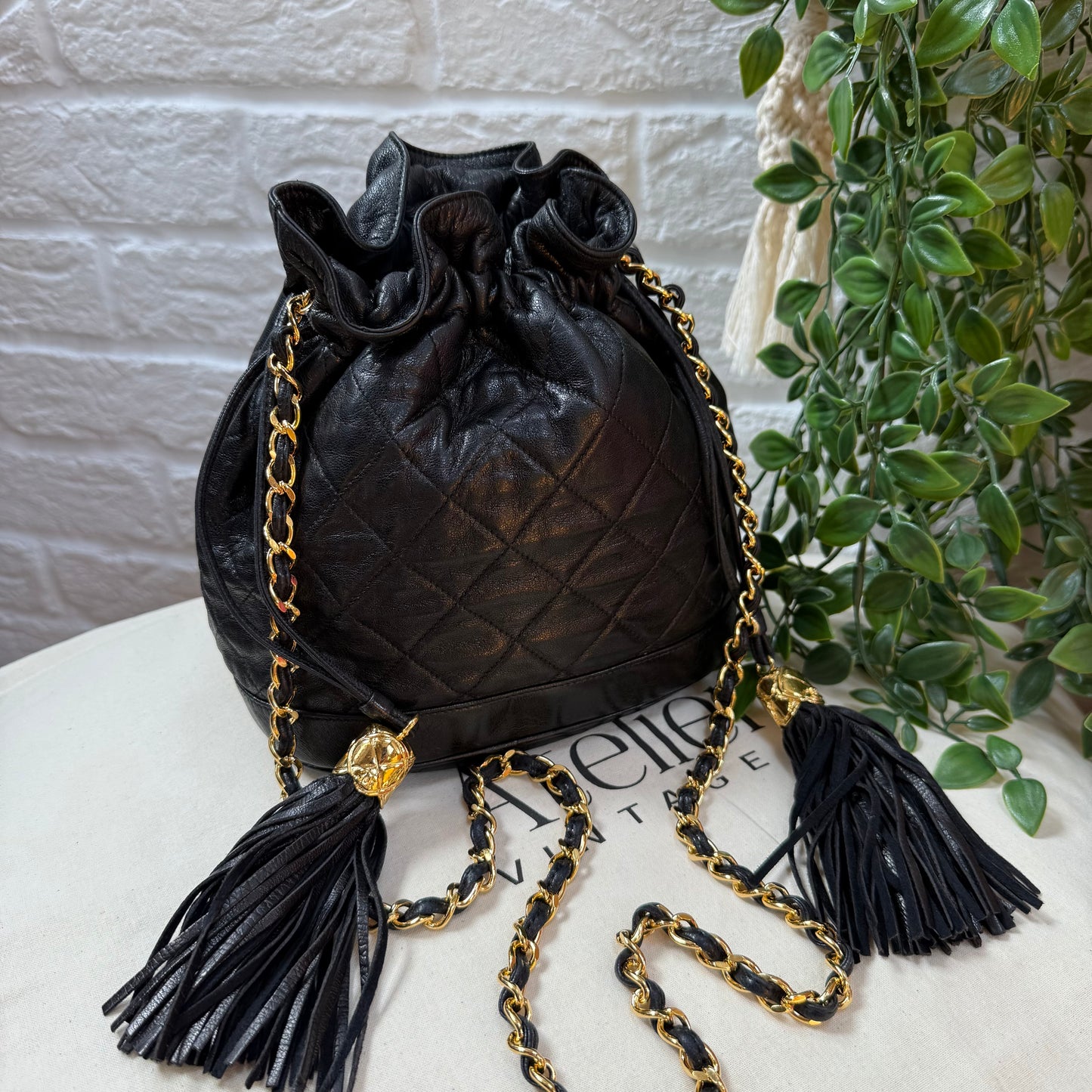 Chanel 1989 Lambskin Quilted Cross Body Bucket Bag