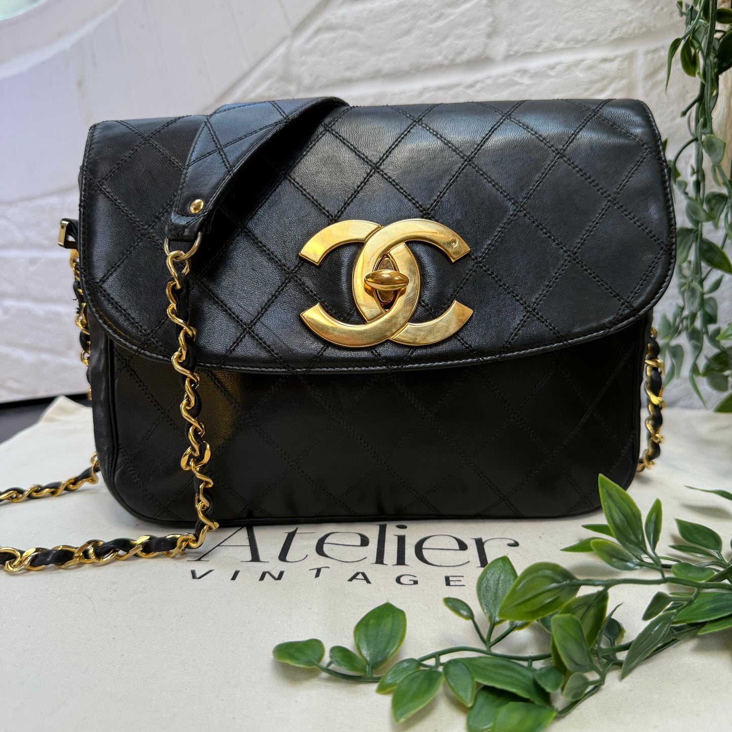 Chanel 1989 Chanel Jumbo CC Clasp Black Lambskin Cross Body
