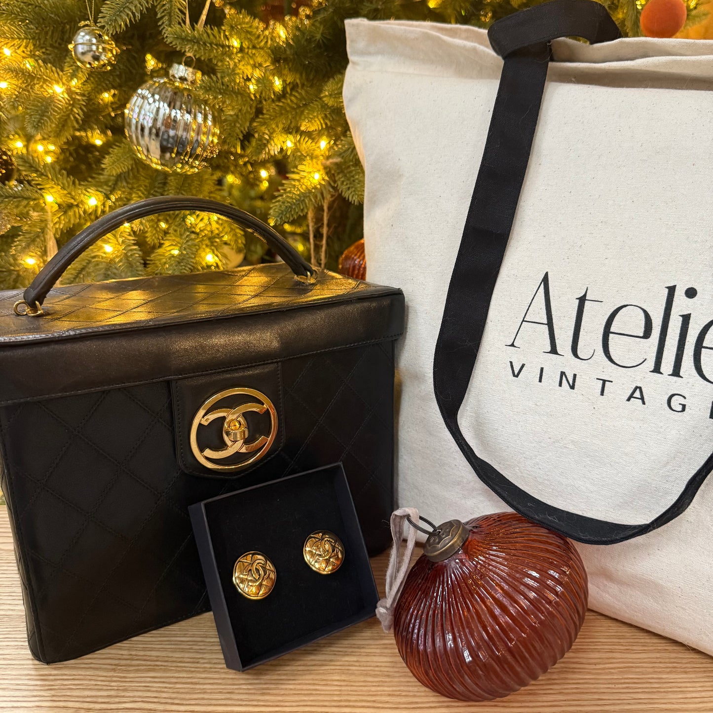 December - The Vintage Chanel Rare Leather Vanity & 1980s 24k Gold Earrings worth over £2500 - Raffle Giveaway - Gift Card Entry x 1