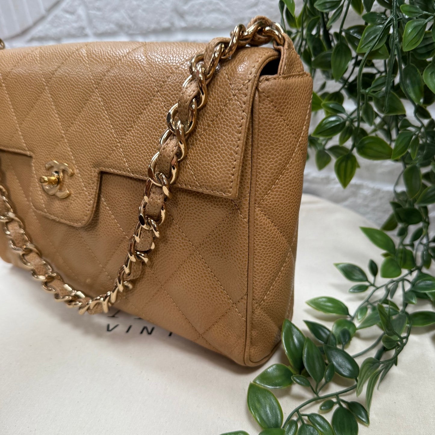 Chanel 1991 Very Rare Dark Beige Caviar Single Flap
