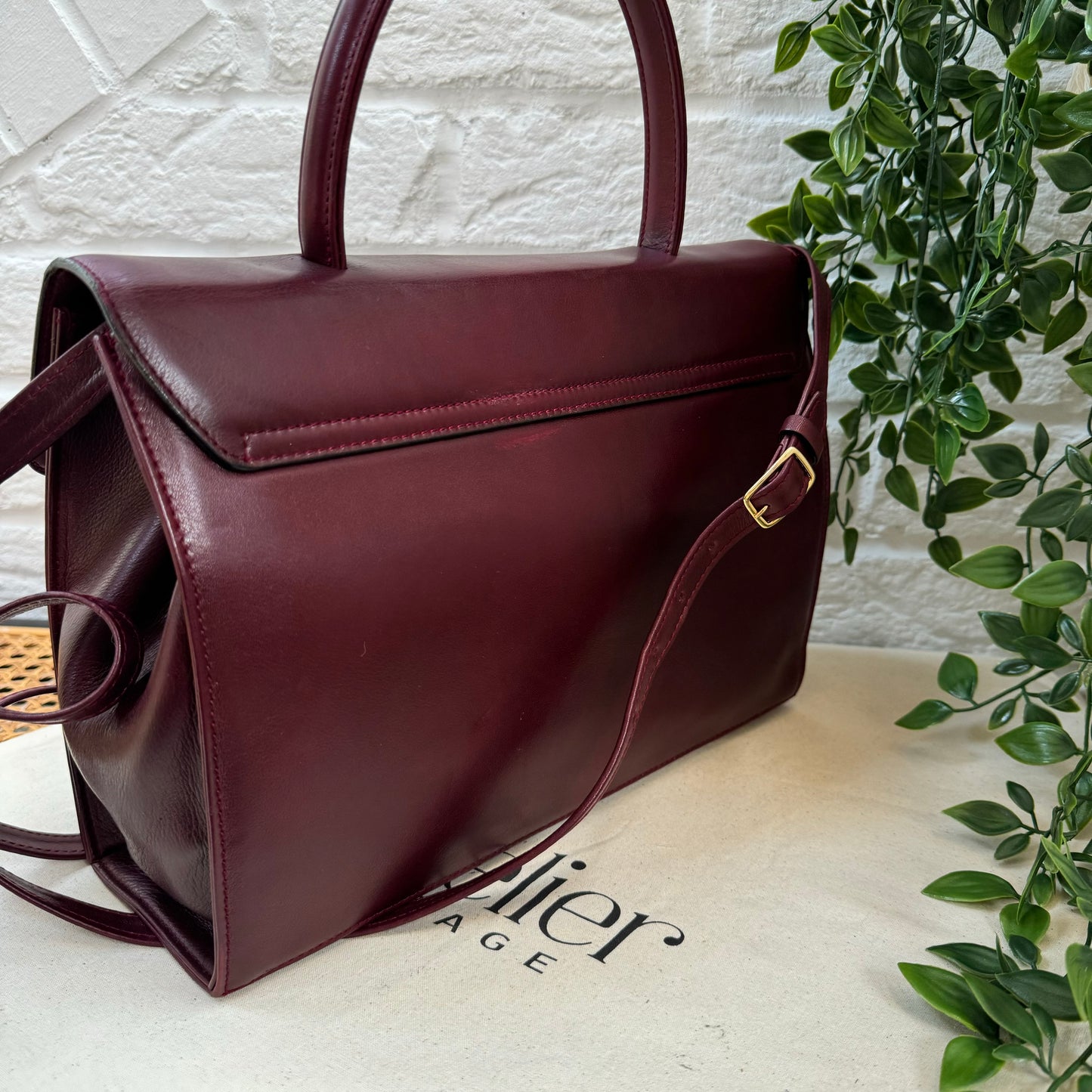 Celine 1990s Bordeaux Two Way Top Handle