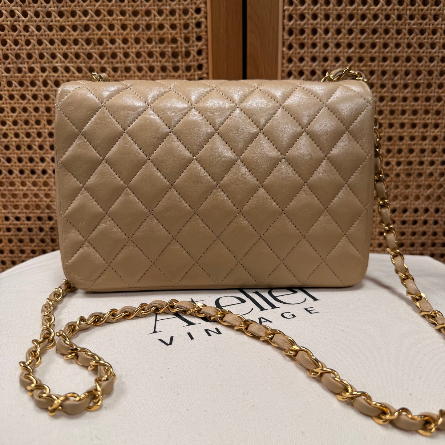 Chanel 1989 Rare Half Moon Single Flap in Dark Beige