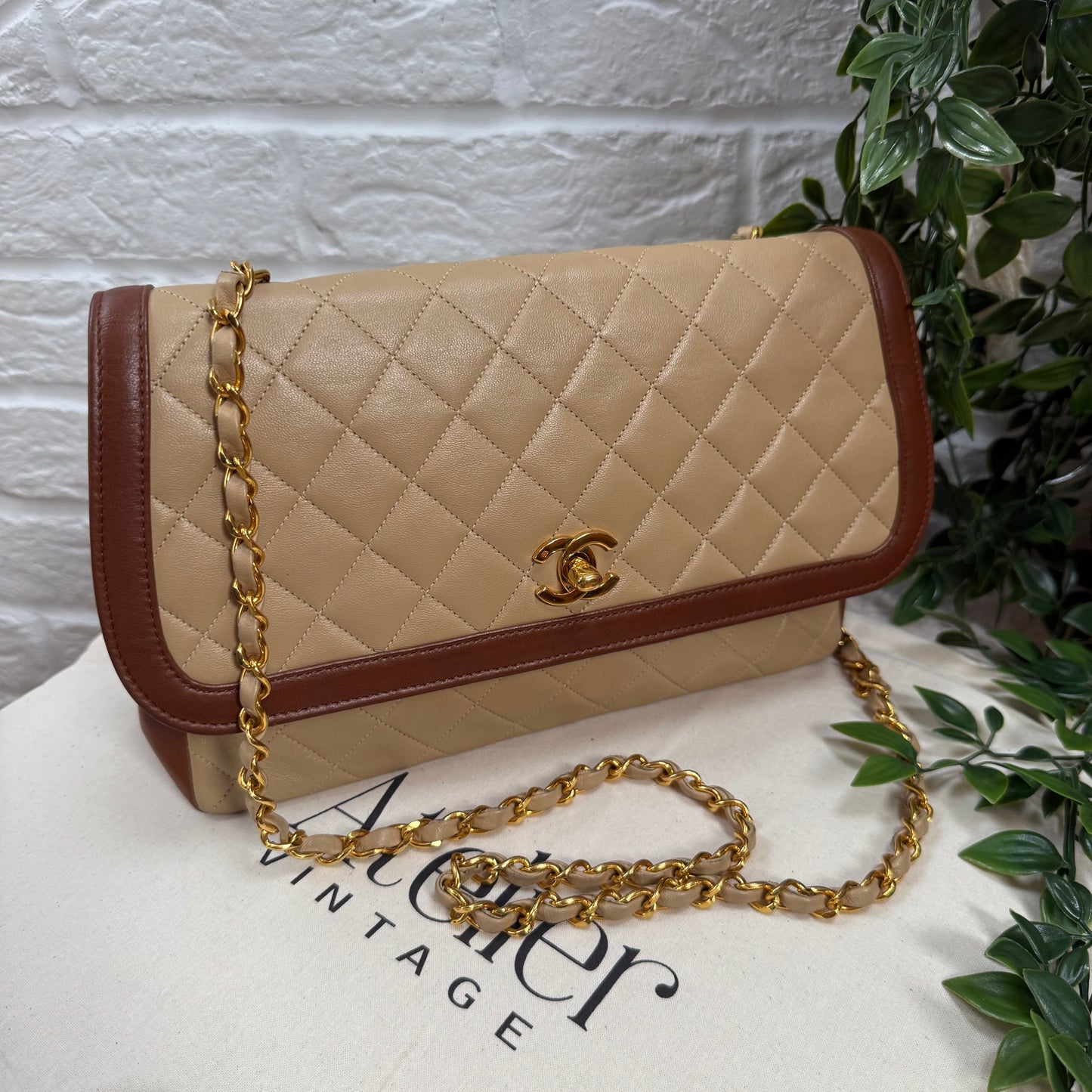 Chanel 1989 Rare Beige & Tan single flap