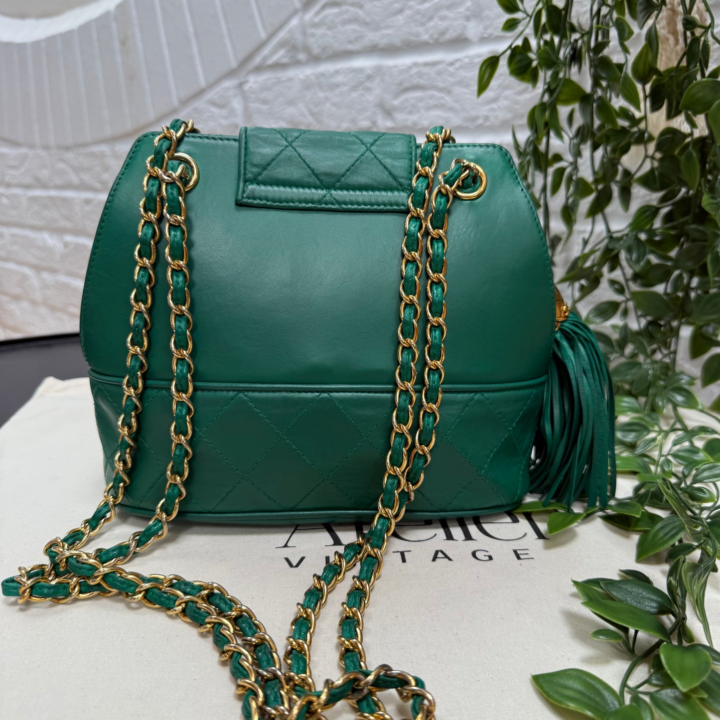 Chanel 1989 Emerald Green Cross Body Envelope Flap tassel bag