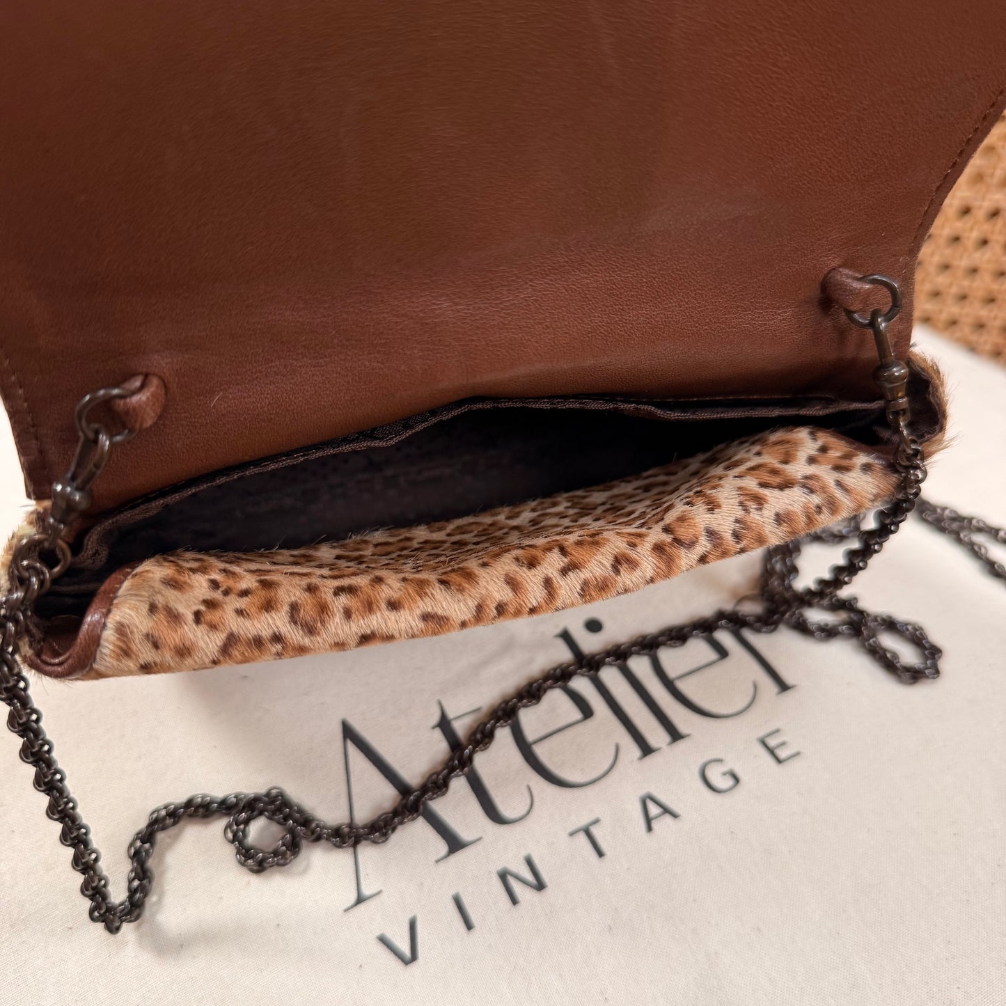 Saint Laurent 1990s Leopard Print Pony Hair Shoulder Bag