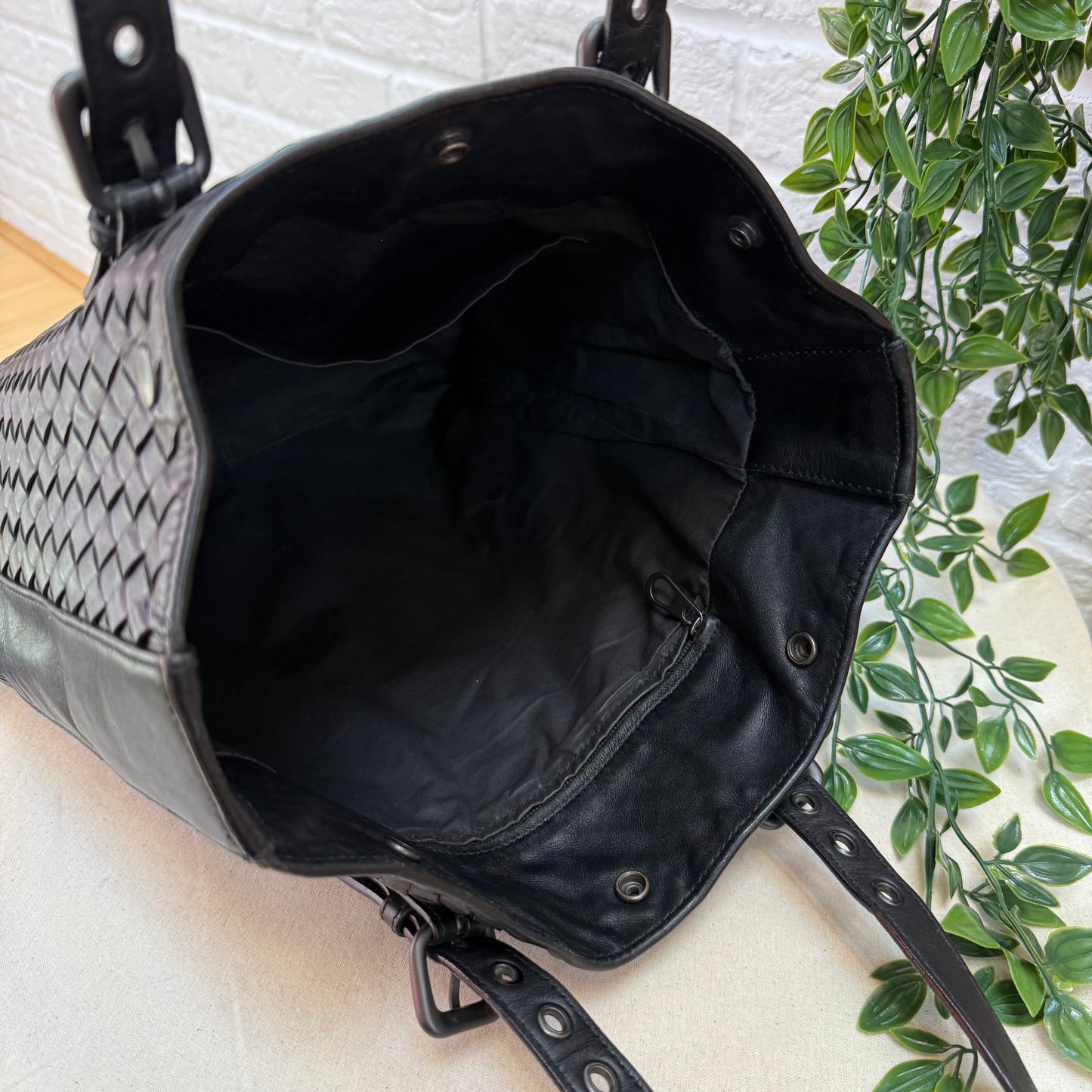 Bottega Veneta 1990s Black Intrecciato Leather Tote