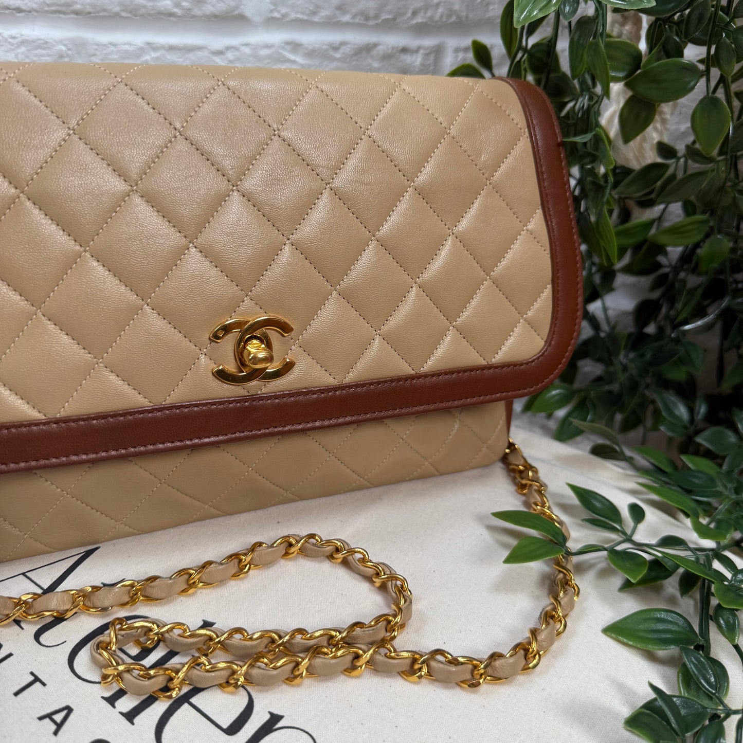 Chanel 1989 Rare Beige & Tan single flap