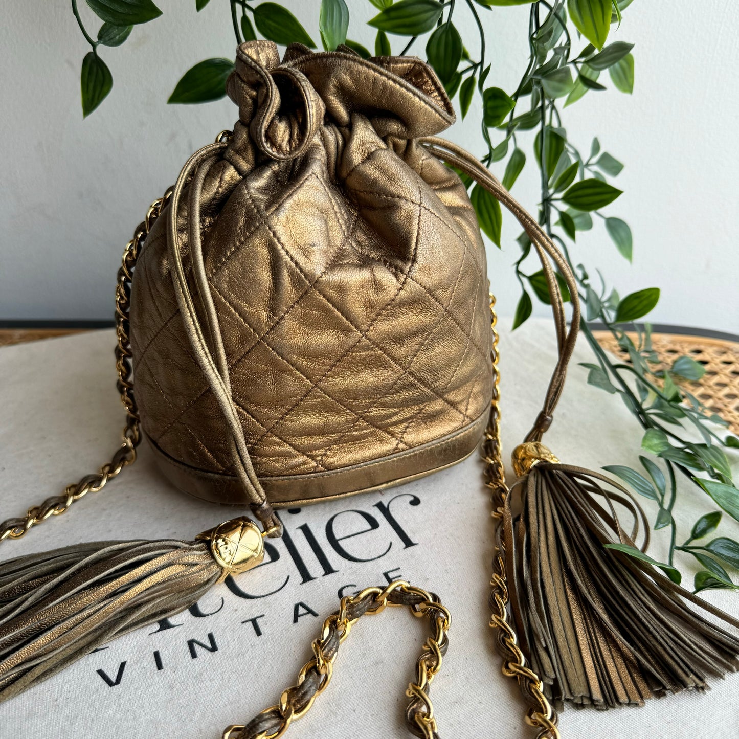 Chanel 1989 Aged Gold Tassel Bucket Bag