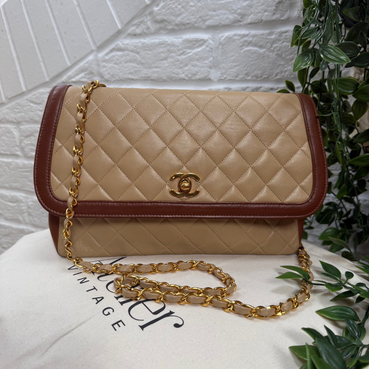 Chanel 1989 Rare Beige & Tan single flap
