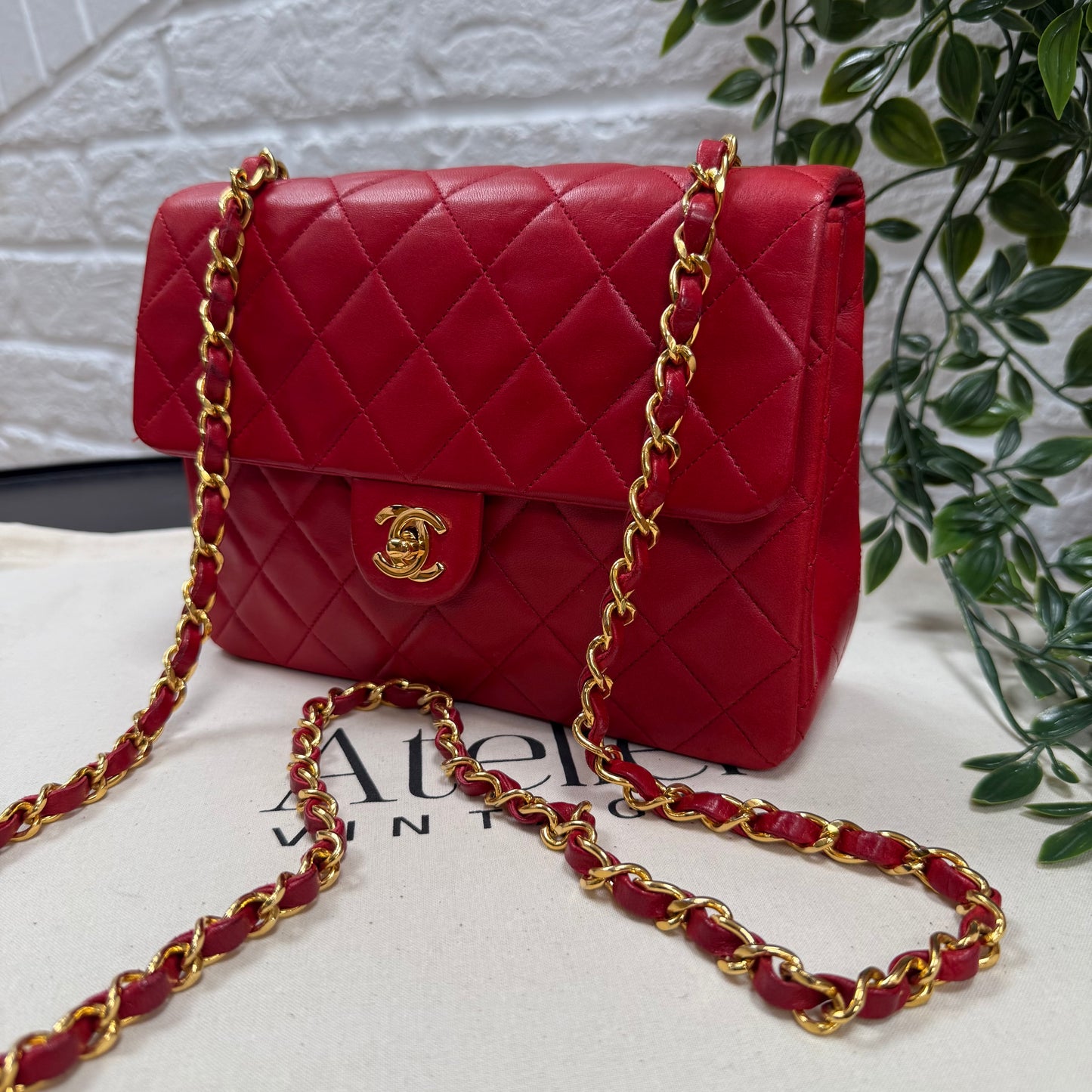 Chanel 1989 Red Classic Single Flap Medium Square