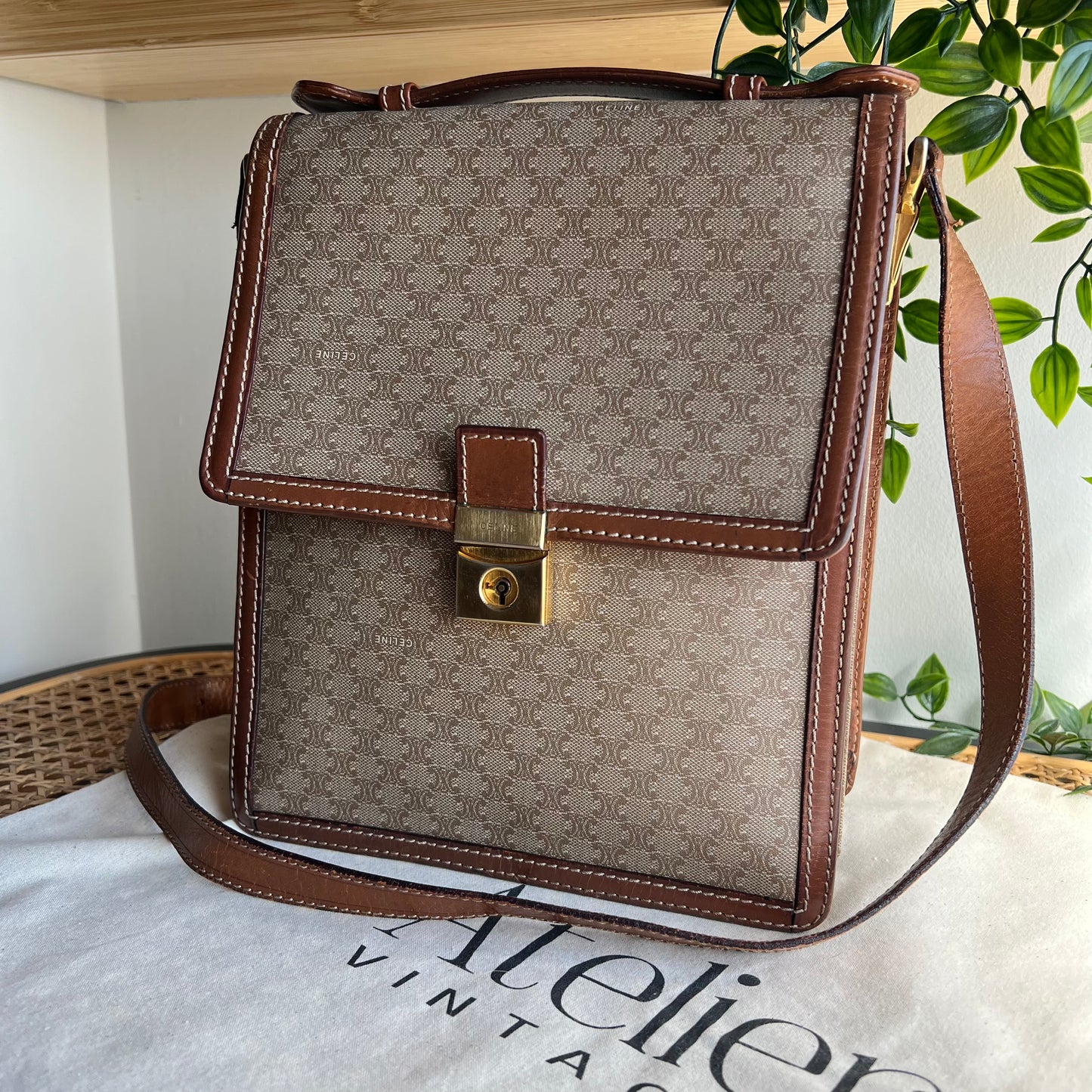 Celine Vintage Macadam Beige Shoulder Bag
