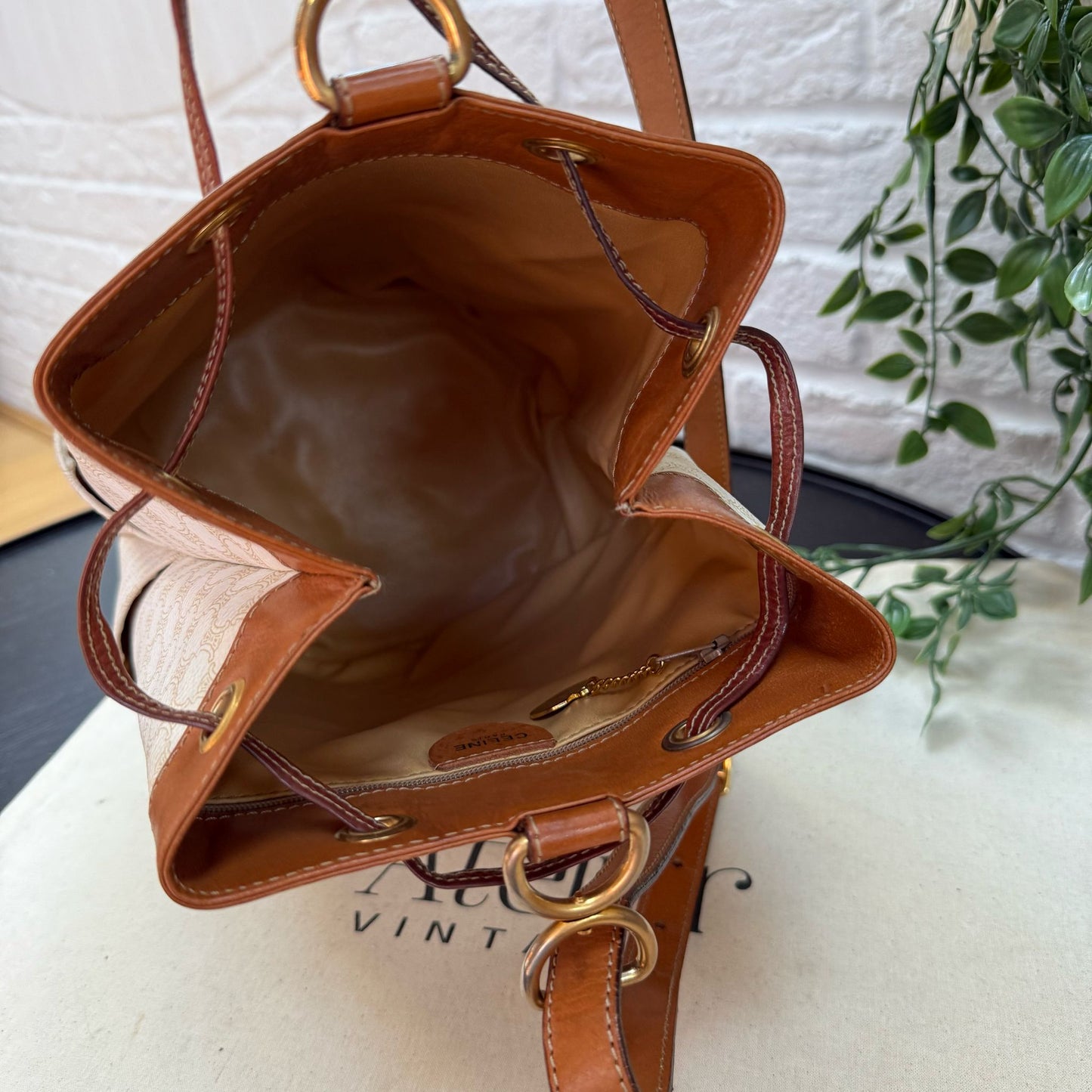 Celine 1990s Beige Macadam Bucket Bag