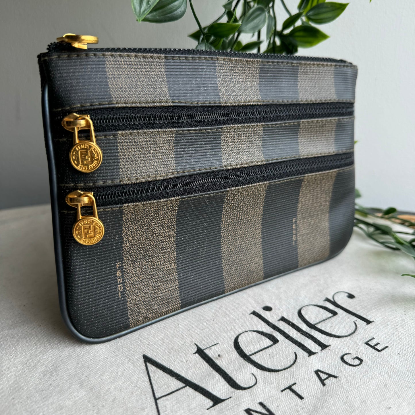 Fendi Pequin Print Clutch/Pouch