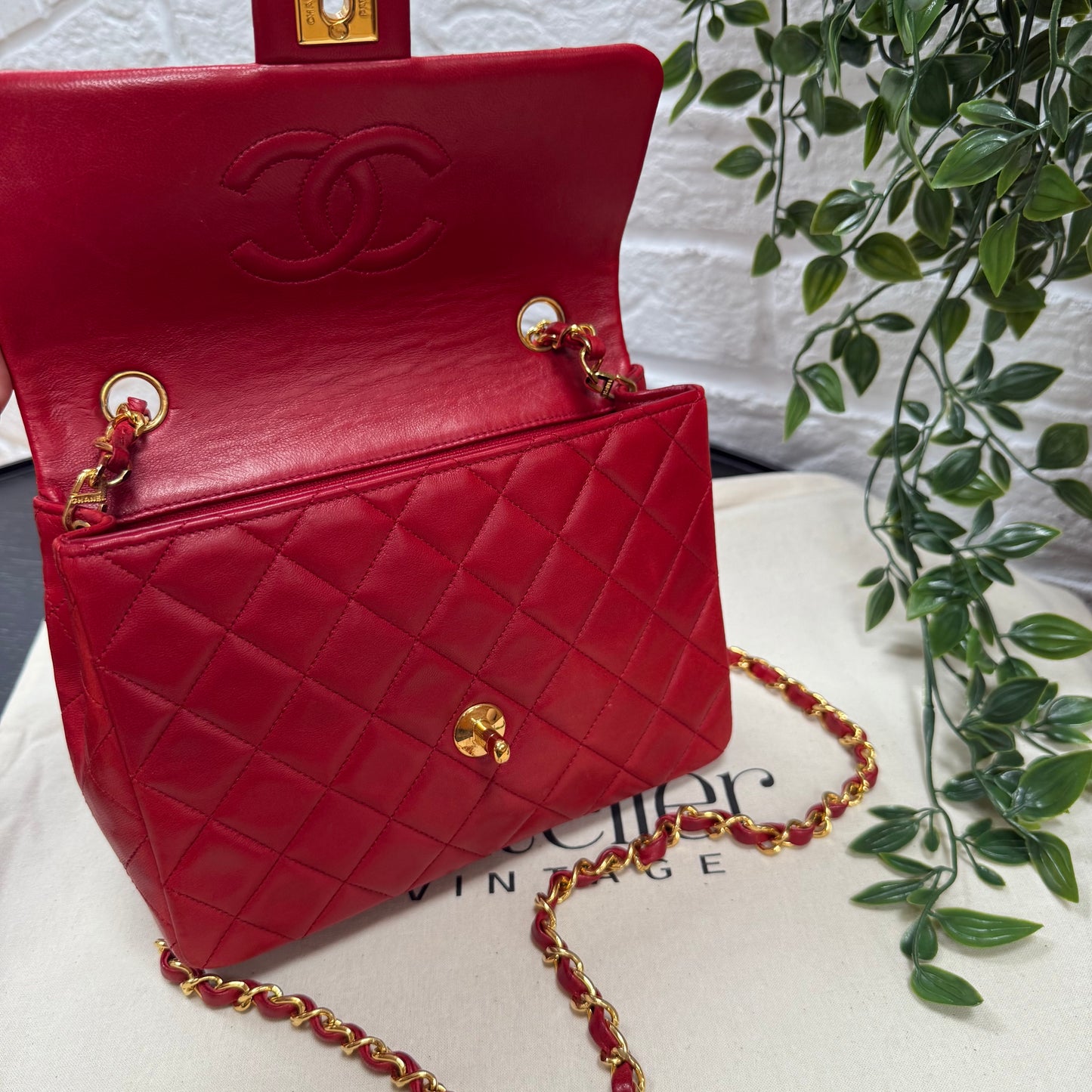 Chanel 1989 Red Classic Single Flap Medium Square