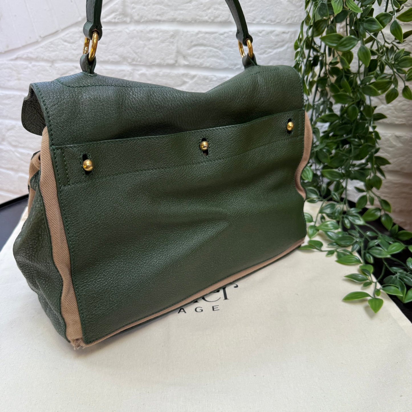Saint Laurent 2000s Saint Laurent Khaki Muse Two Way with detachable cross Body Strap
