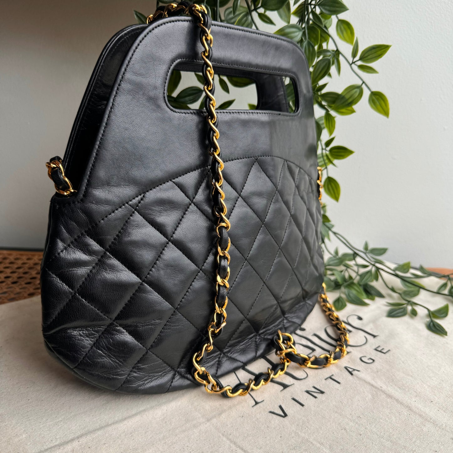 Chanel 1989 Quilted Lambskin Top Handle Two Way Bag