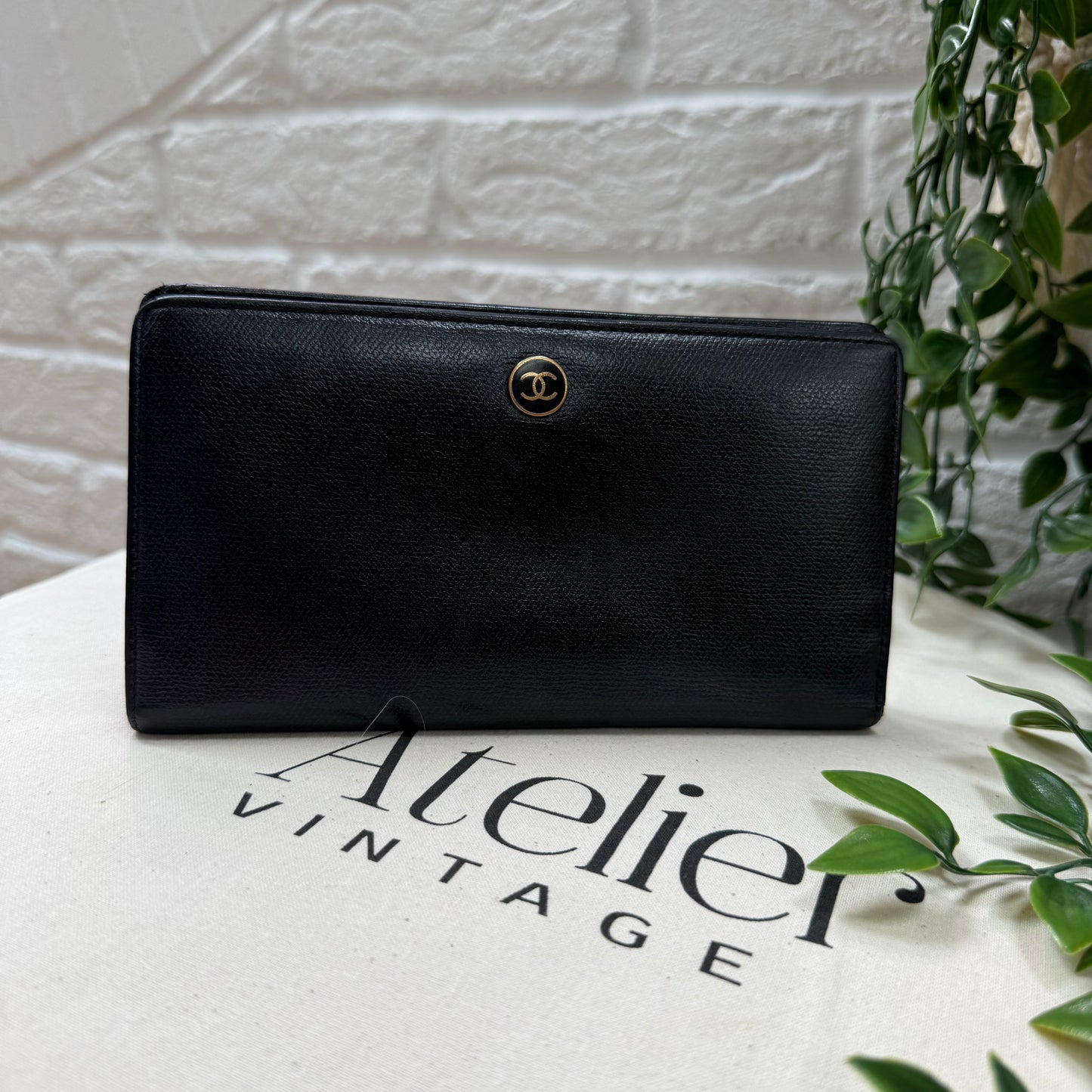 Chanel 2003 Black CC Button Long Purse with Zip Pocket