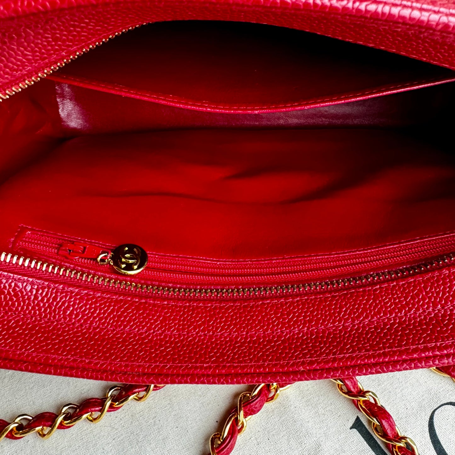 Chanel 1991 Caviar Leather CC Sun Charm Tote