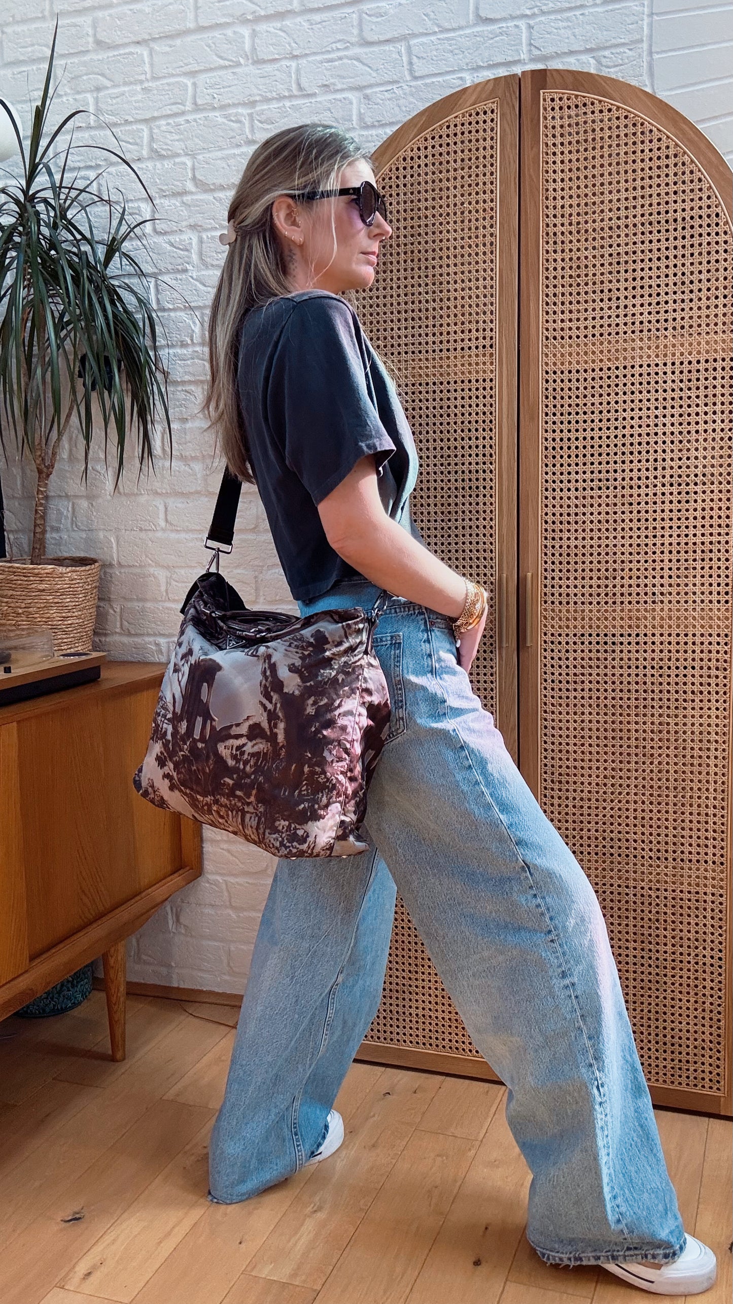 Prada 2000s Rare Tessuto Temple Water Color Print Two Way Tote