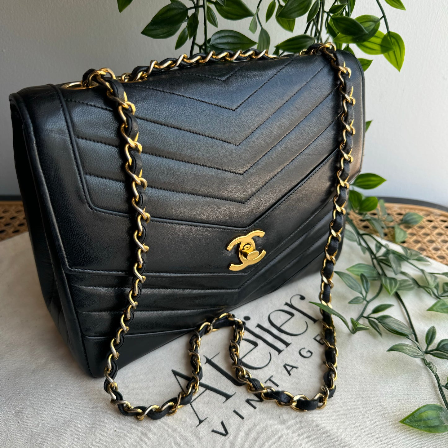 Chanel Early 1980s Chevron Quilted Square Single Flap