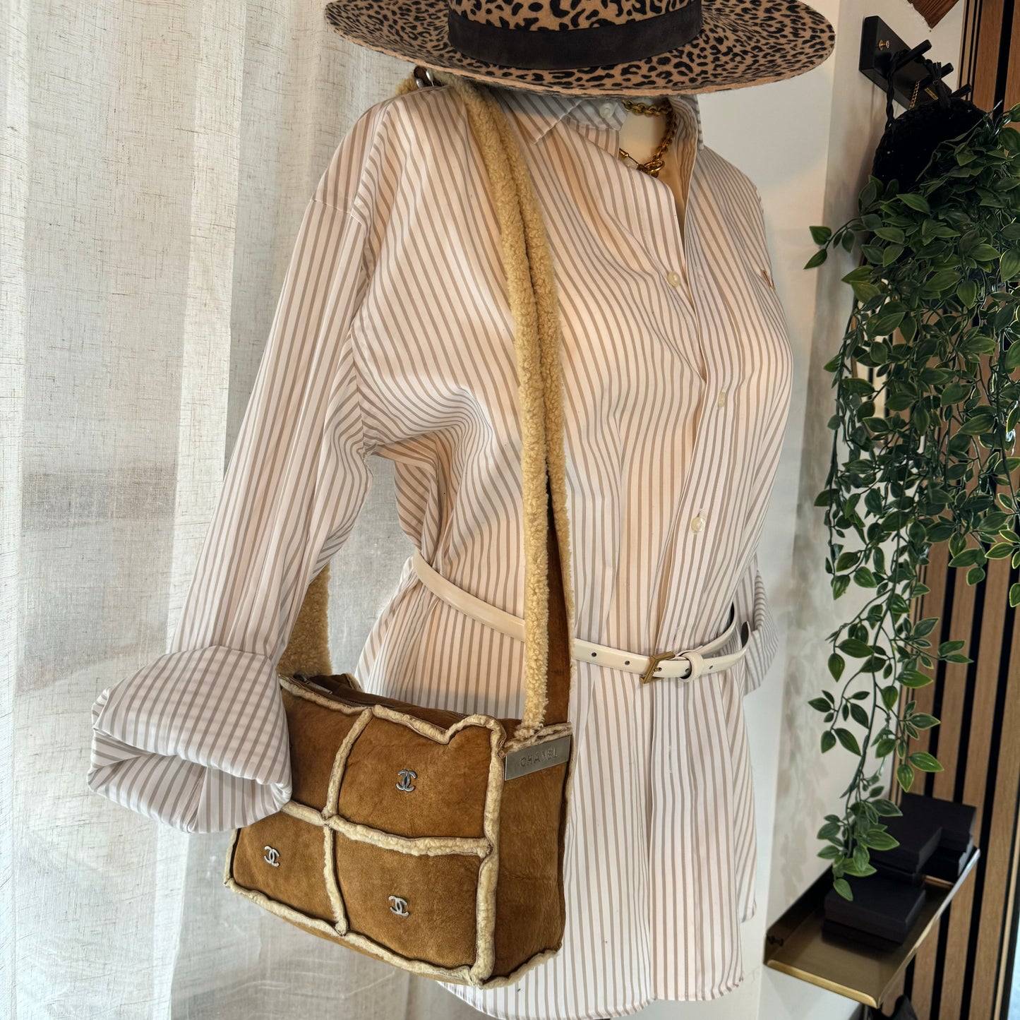 Chanel 2000 Suede & Shearling CC Shoulder Bag