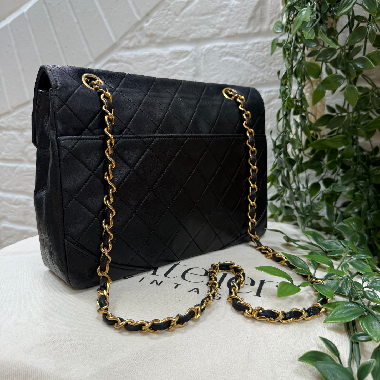 Chanel 1986 black half moon two way single flap