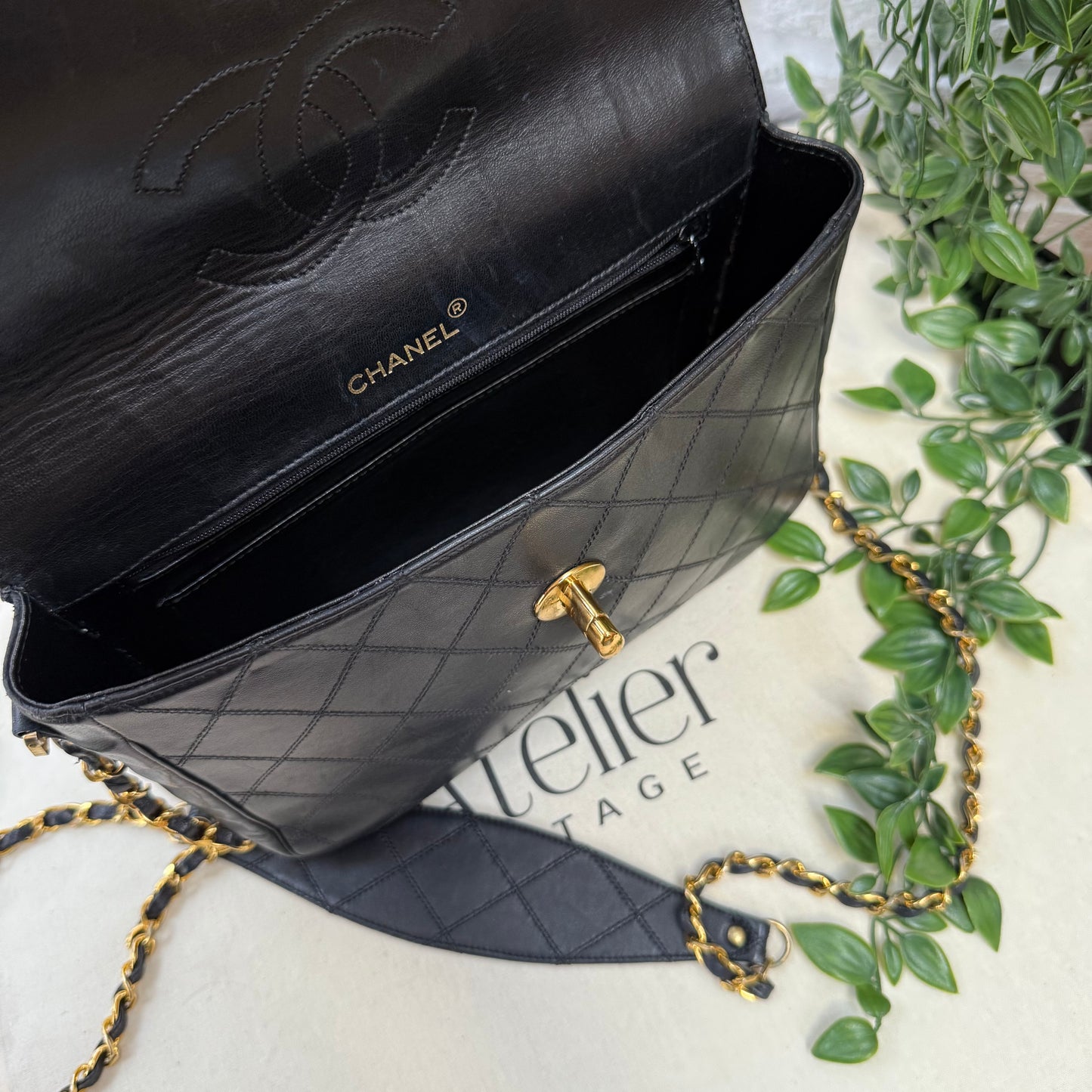 Chanel 1989 Chanel Jumbo CC Clasp Black Lambskin Cross Body