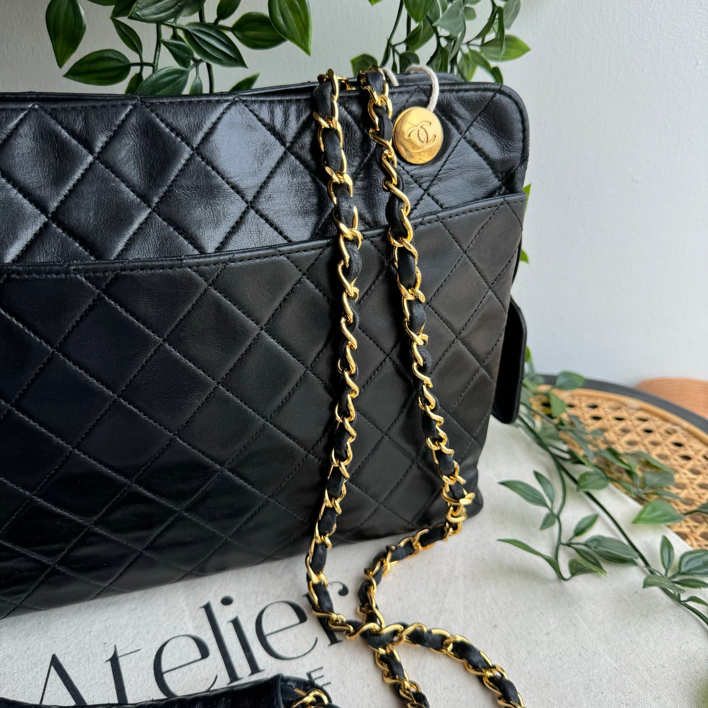 Chanel 1986 Lambskin Double Chain Timeless Tote