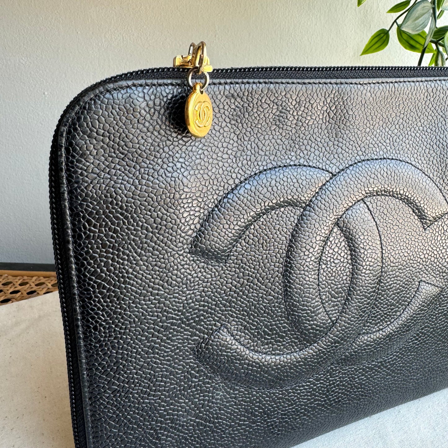 Chanel 1994 Caviar Clutch/ Pouch with CC Zip Charm