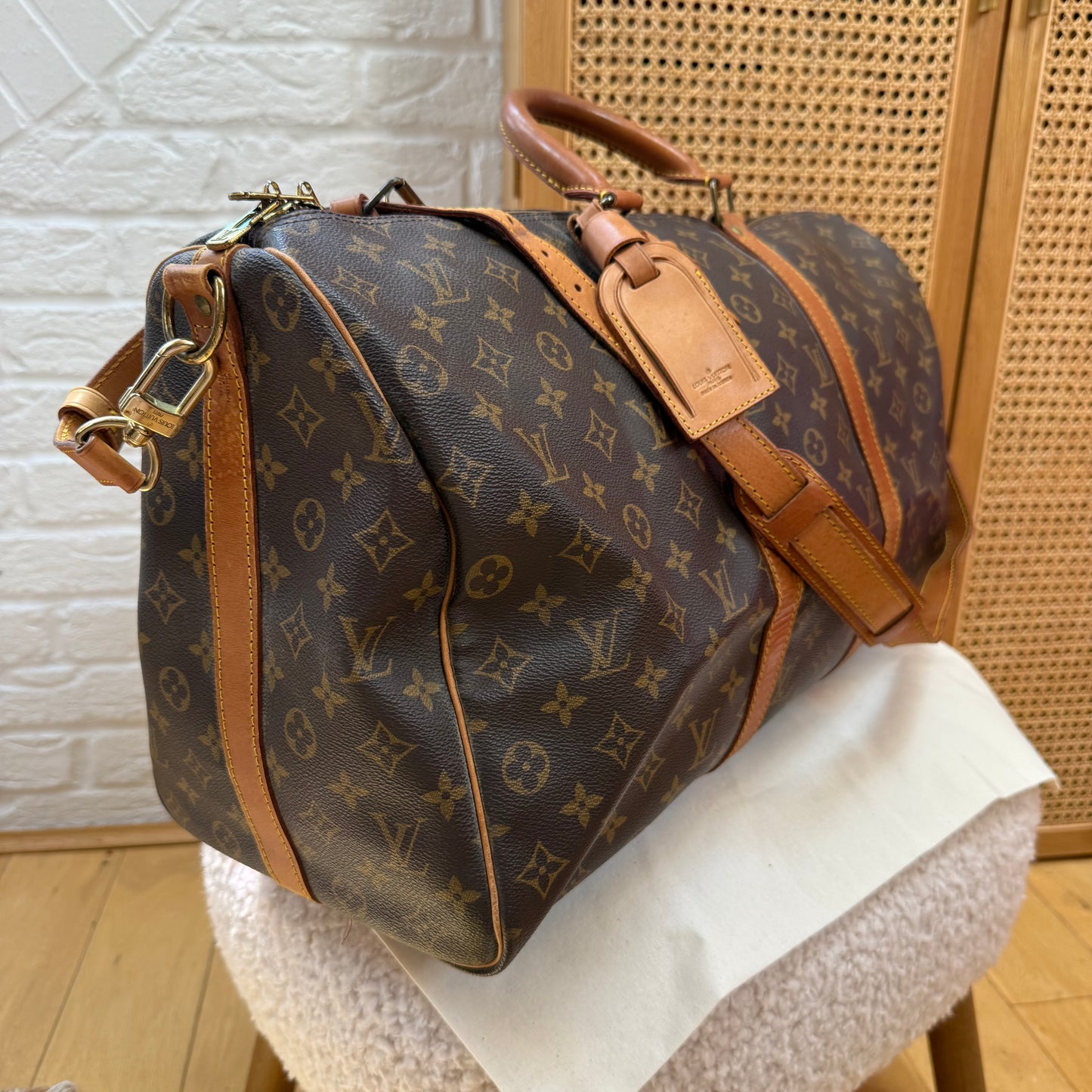 Louis Vuitton 1987 Keepall Bandoulier 50 with luggage tag & handle strap