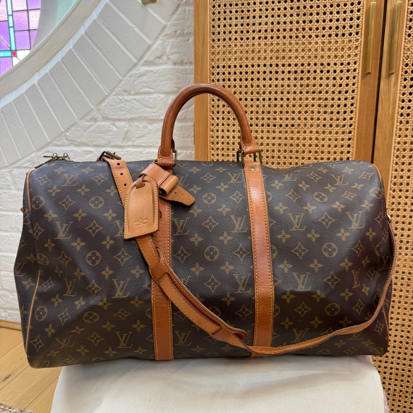 Louis Vuitton 1987 Keepall Bandoulier 50 with luggage tag & handle strap