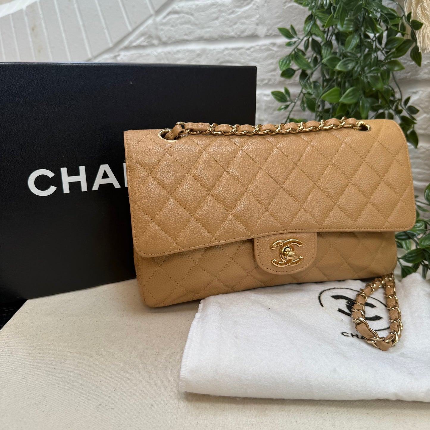 Chanel Vintage 2005 Classic Medium Double Flap Dark Beige Caviar Leather & 24k gold hardware