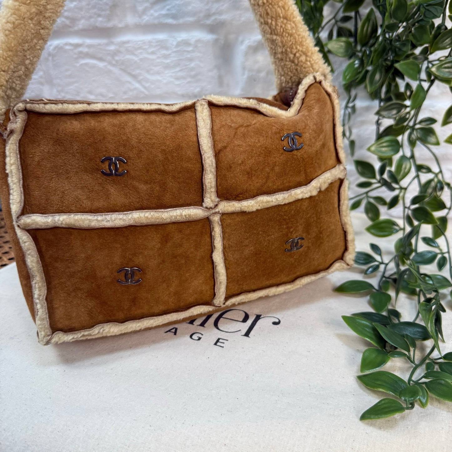Chanel 2000 Suede & Shearling CC Shoulder Bag