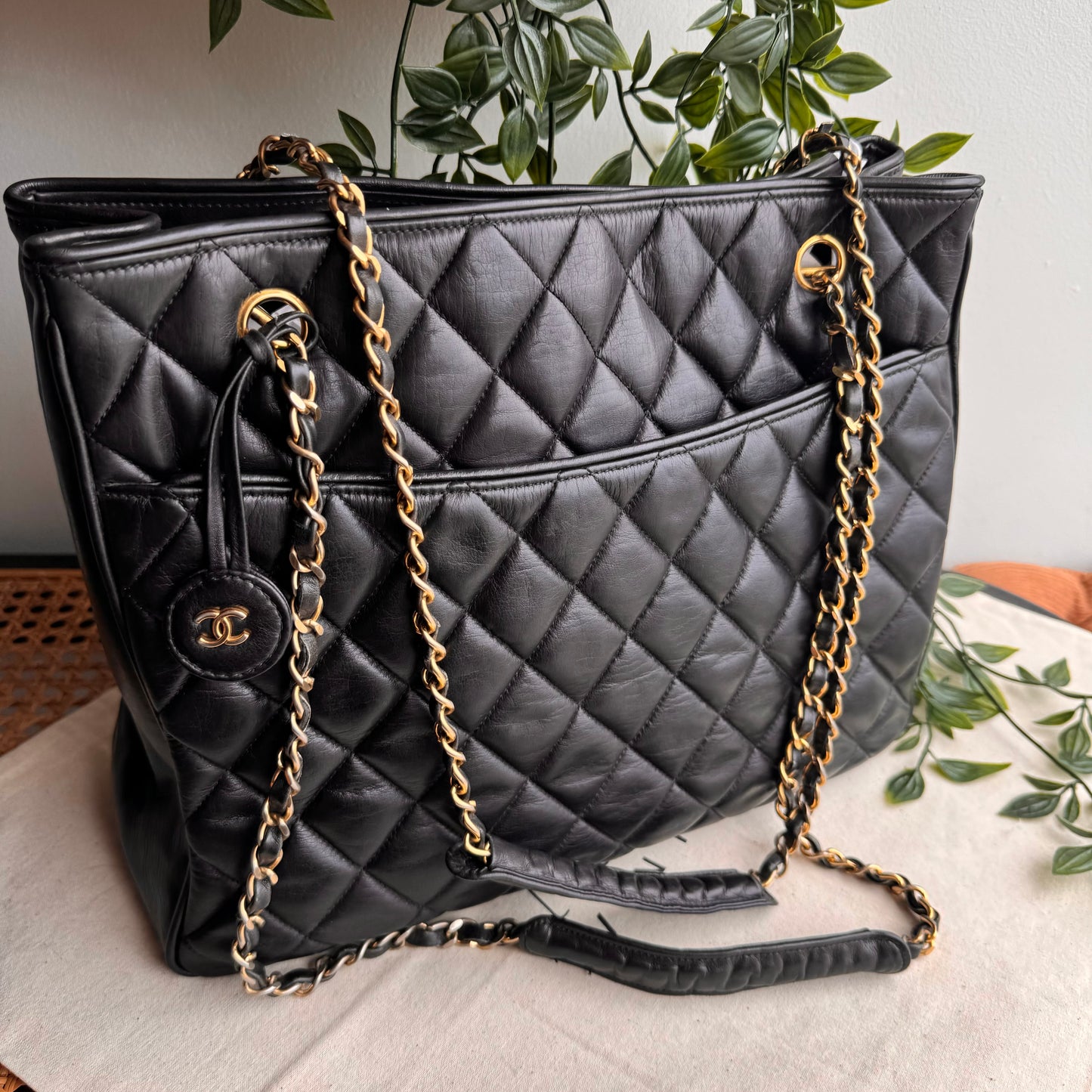 Chanel 1986 Quilted Lambskin CC Charm Tote
