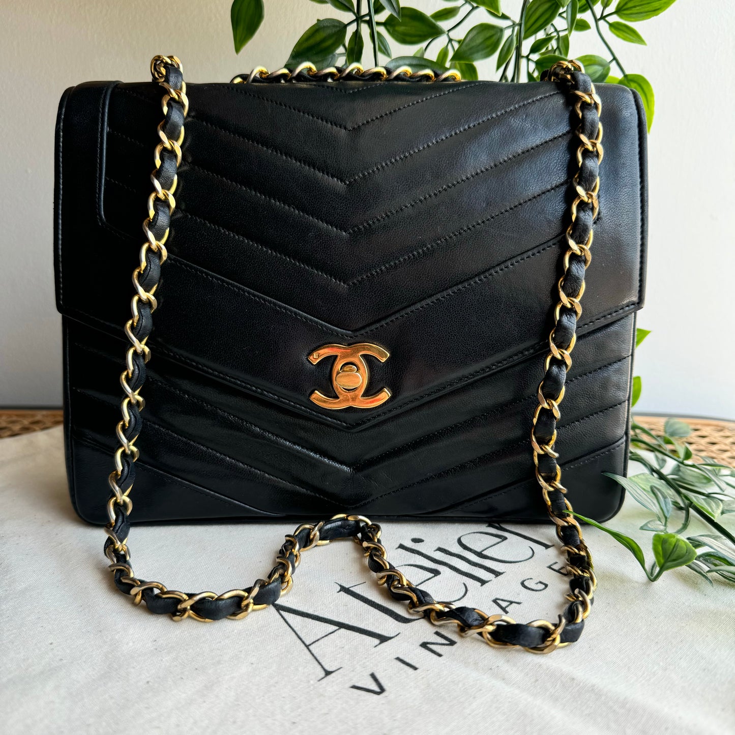 Chanel Early 1980s Chevron Quilted Square Single Flap