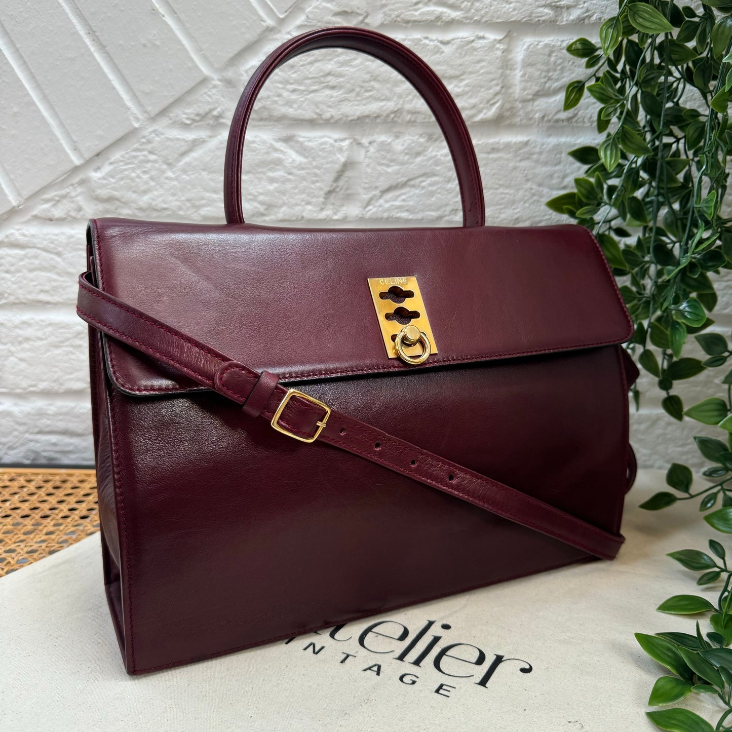Celine 1990s Bordeaux Two Way Top Handle