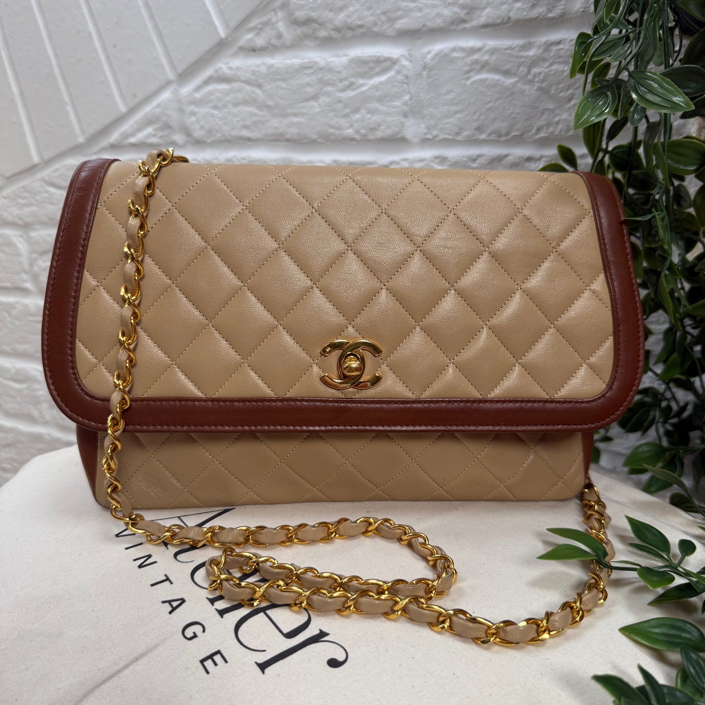 Chanel 1989 Rare Beige & Tan single flap