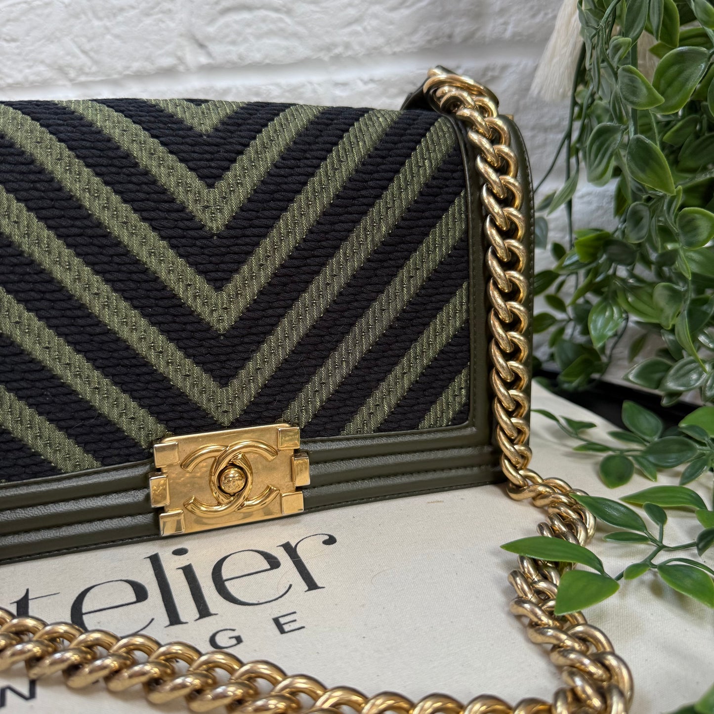 Chanel 2016 Chevron Khaki Monochrome Le Boy Medium