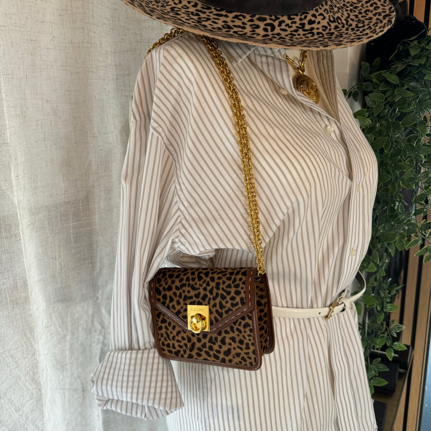 Celine Rare Vintage Leopard Pony Hair Chain Bag