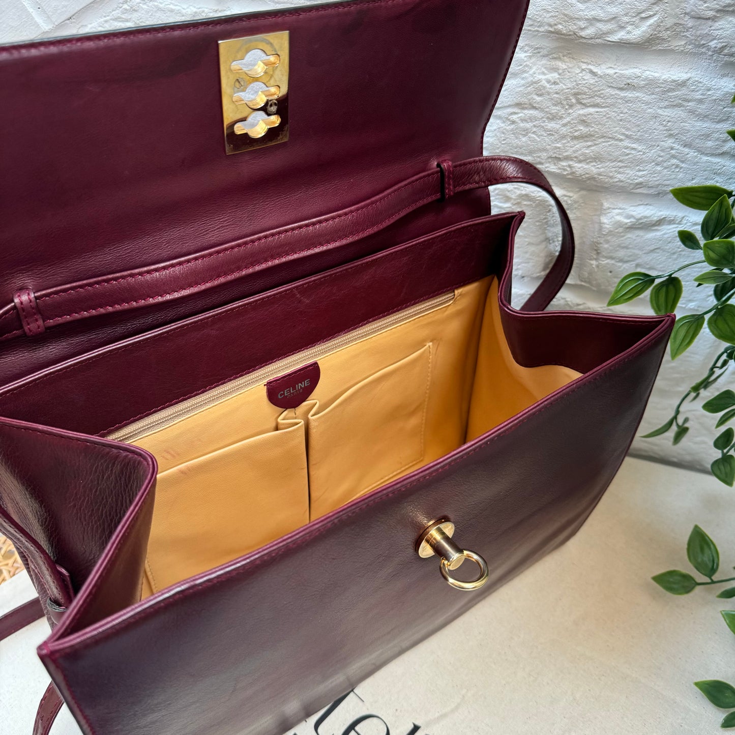 Celine 1990s Bordeaux Two Way Top Handle
