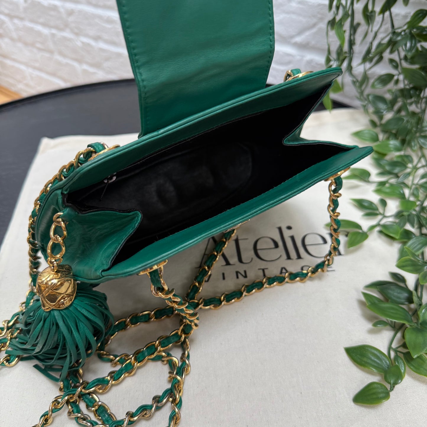 Chanel 1989 Emerald Green Cross Body Envelope Flap tassel bag