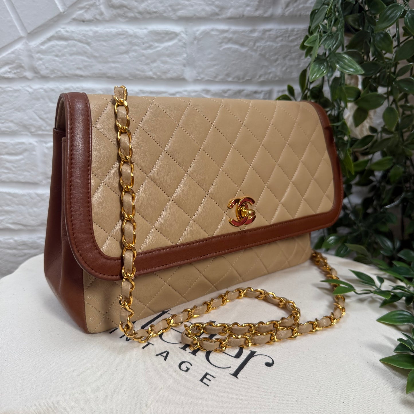 Chanel 1989 Rare Beige & Tan single flap