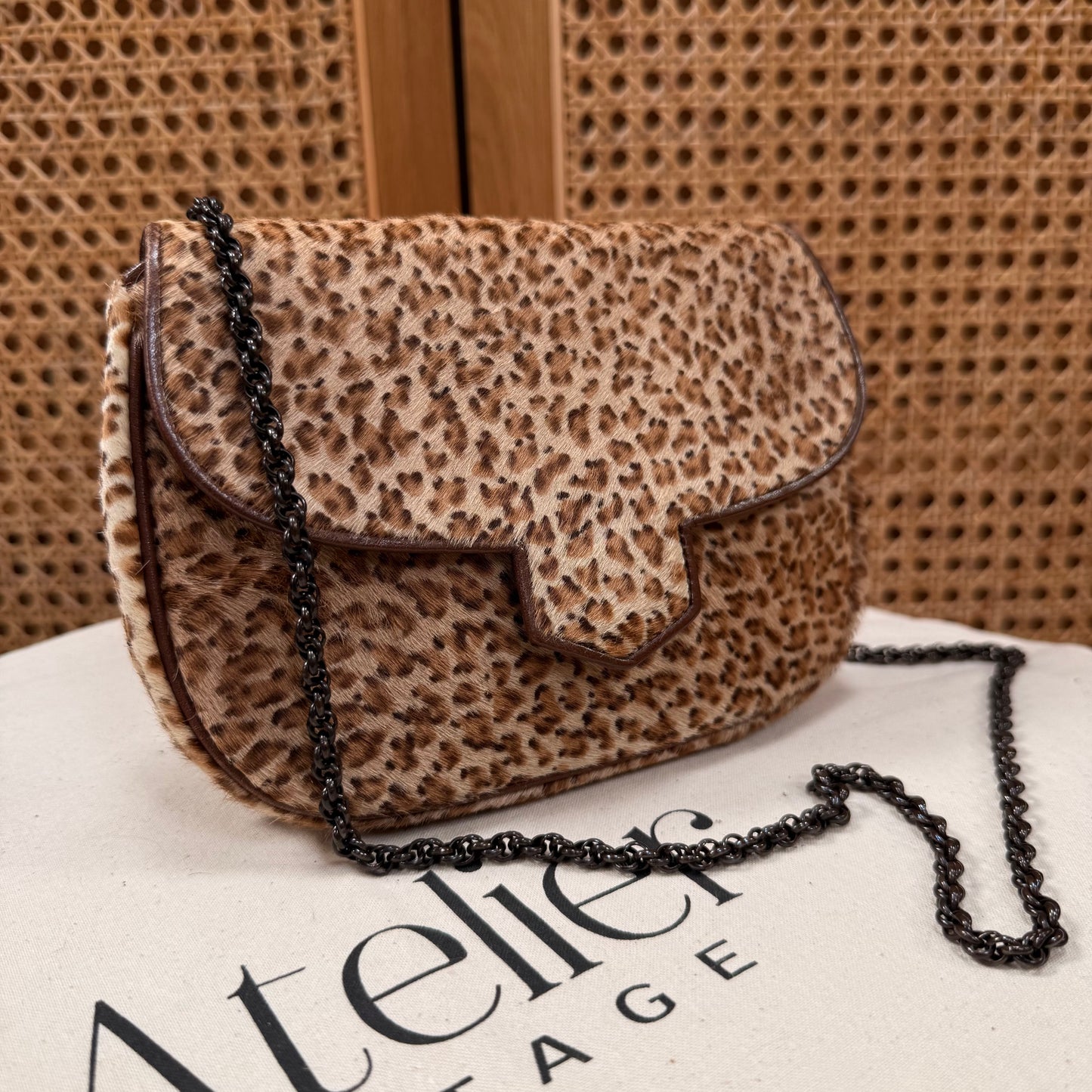 Saint Laurent 1990s Leopard Print Pony Hair Shoulder Bag