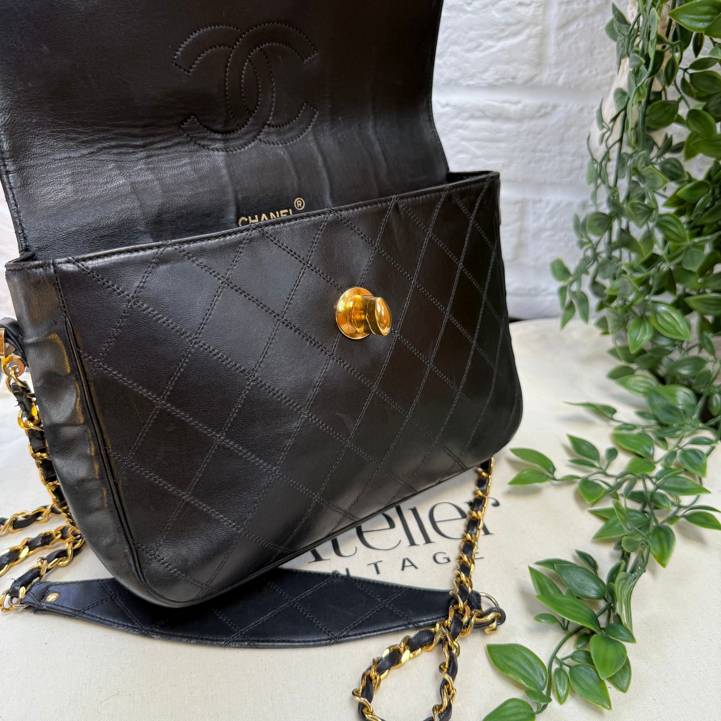 Chanel 1989 Chanel Jumbo CC Clasp Black Lambskin Cross Body