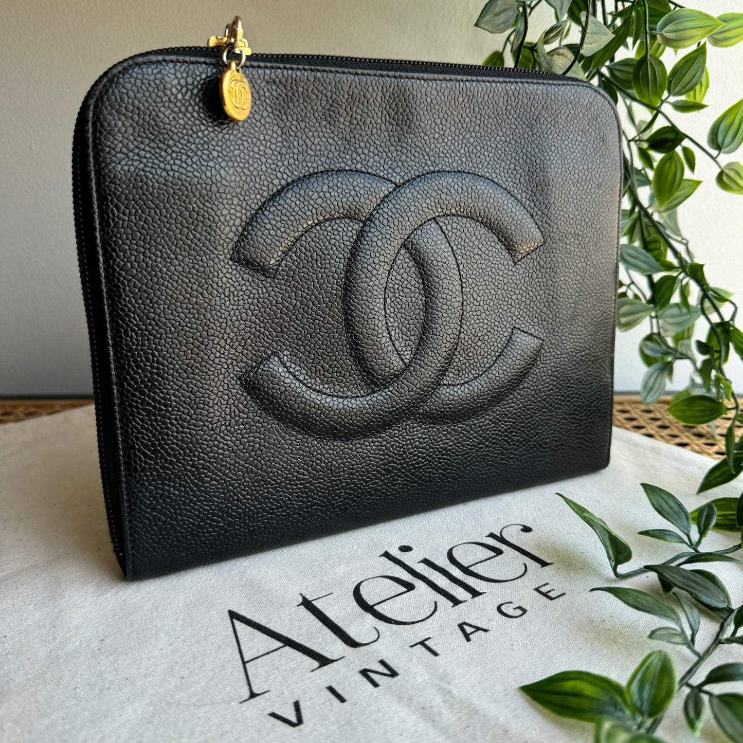 Chanel 1994 Caviar Clutch/ Pouch with CC Zip Charm