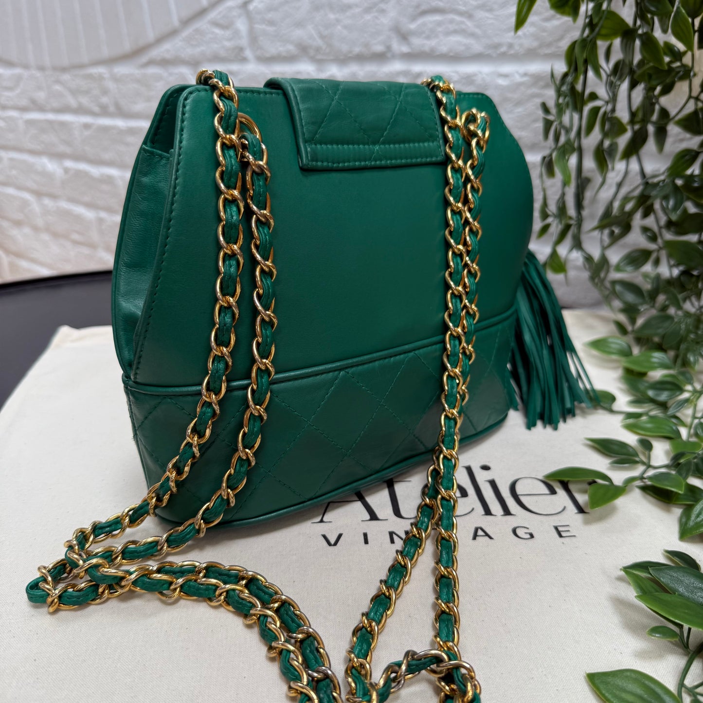 Chanel 1989 Emerald Green Cross Body Envelope Flap tassel bag