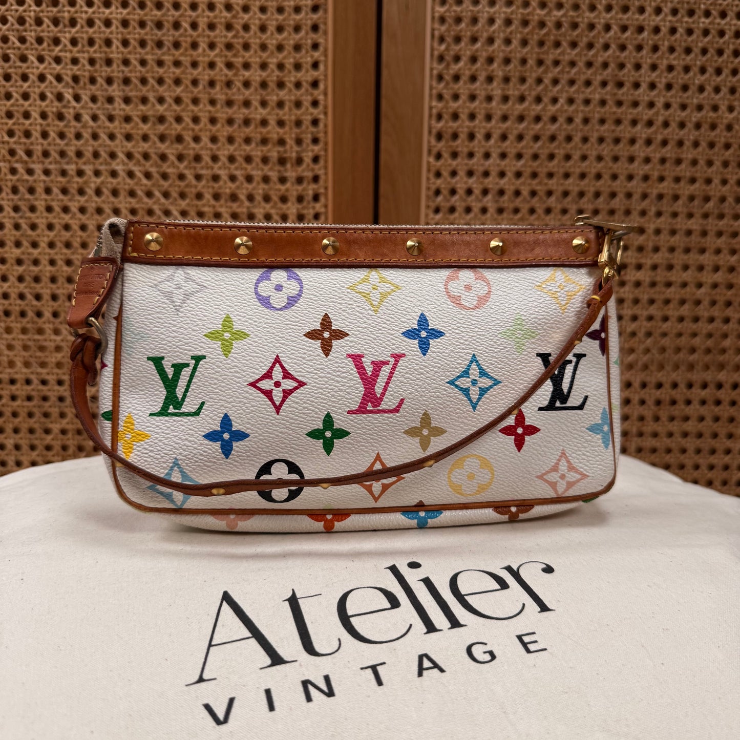 Louis Vuitton 2003 Murakami white Multi Color Pochette Accesssoires